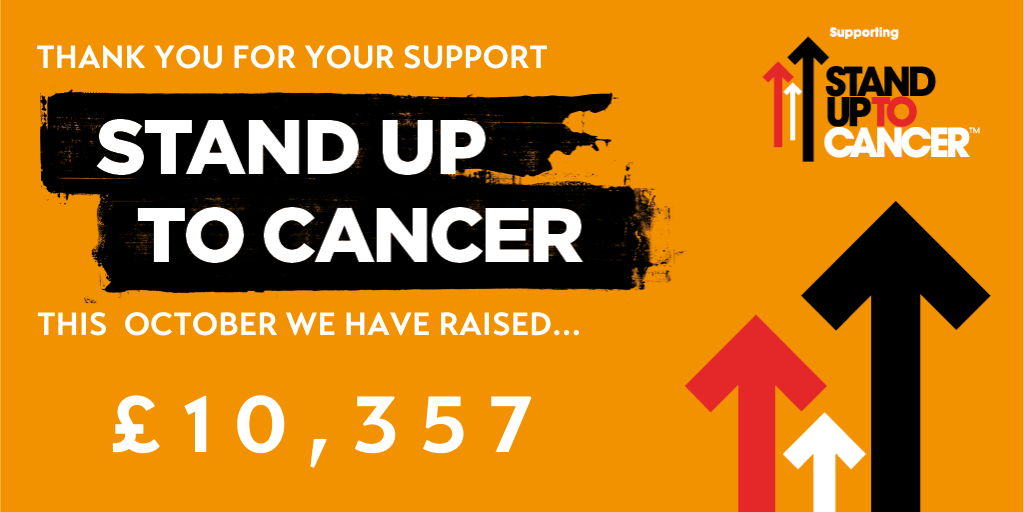 Thank you for your support. This October, we have raised £10,357 for Stand Up to Cancer.