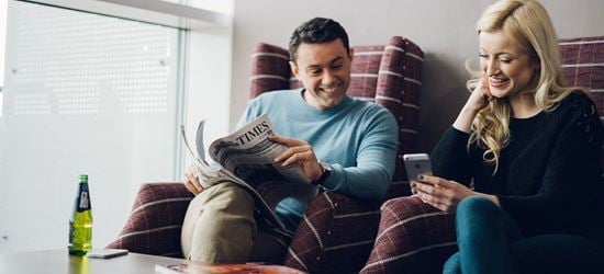 Couple sat in the Aspire Airport Lounge at Humberside Airport