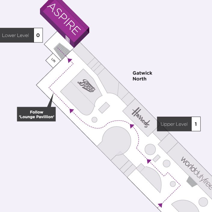 Map to the Aspire Lounge Gatwick North Terminal