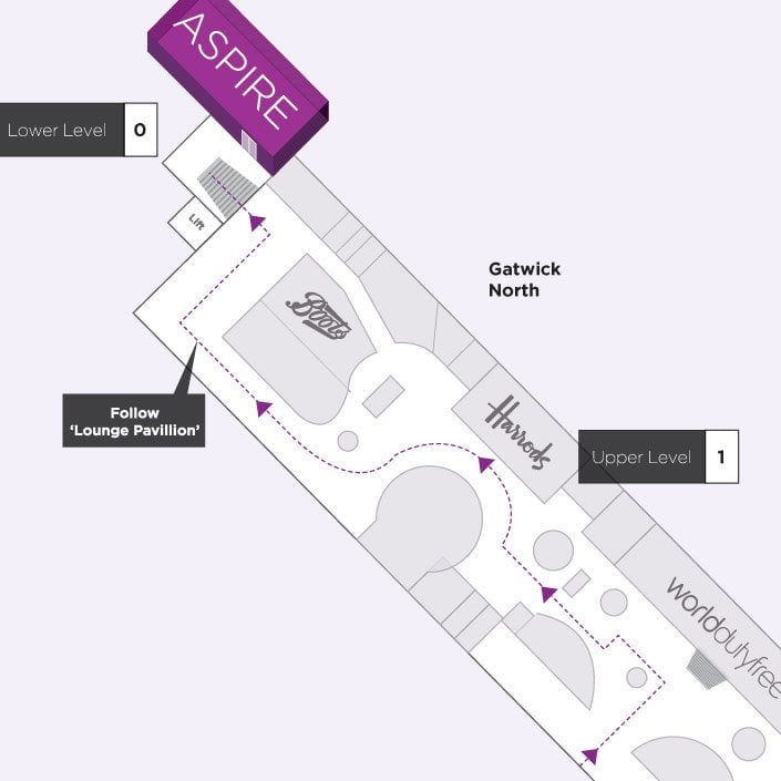 Click map to enlarge Map to the Aspire Lounge Gatwick North Terminal