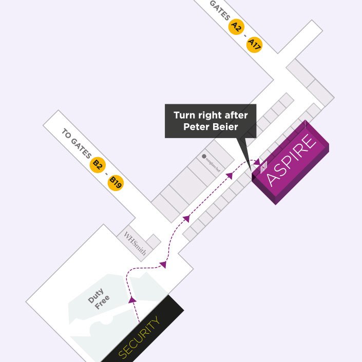 Map to the Aspire Airport Lounge in Copenhagen Airport