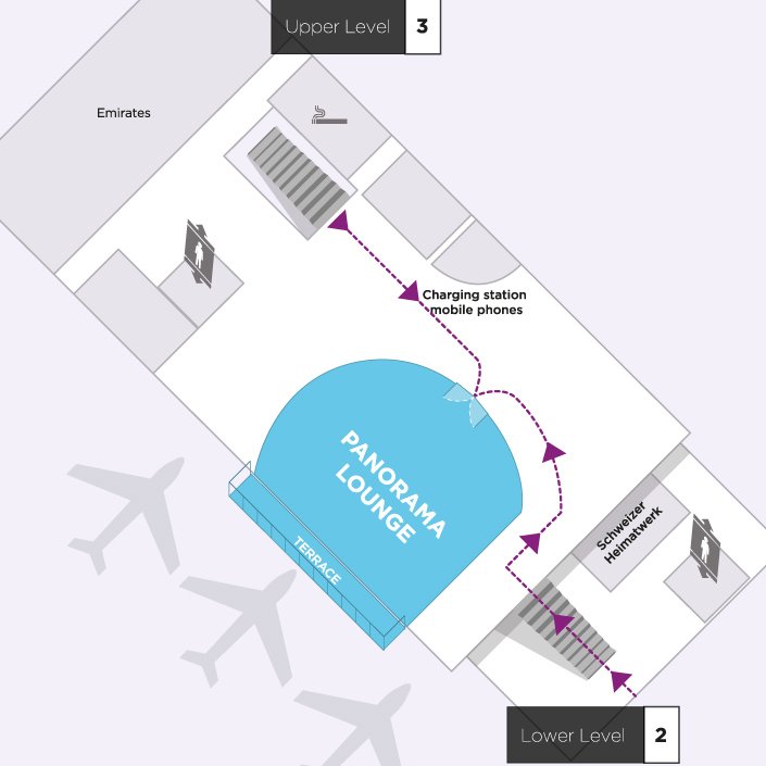 Map to the Aspire Airport Lounge in Zurich International Airport