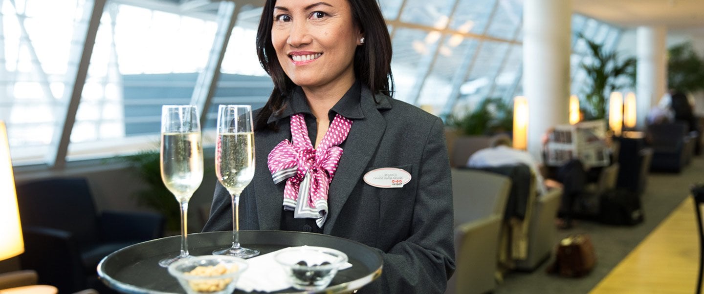 Alcoholic drinks served at the Aspire Airport Lounge in Zurich International Airport