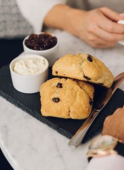 Fruit scones with butter and jam