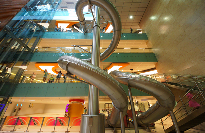 Spiral slides in Singapore shopping mall