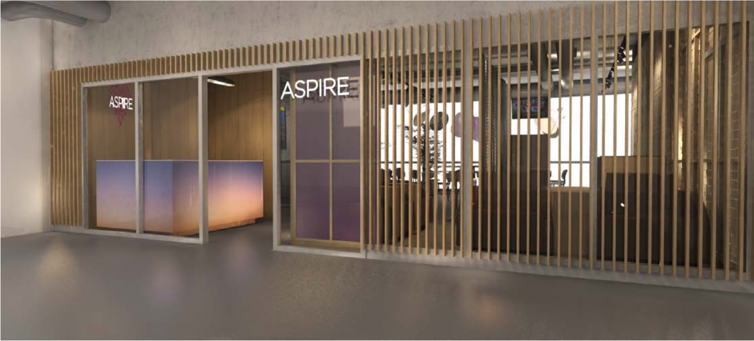 A render of the ASPIRE Lounge entrance at Eindhoven Airport