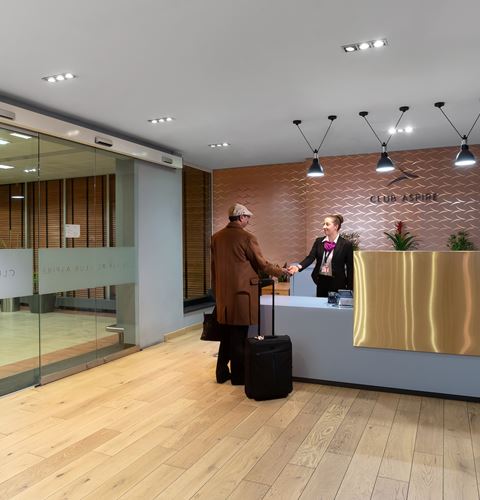 Guest Being Welcomed at London Gatwick North Terminal Club Aspire Lounge